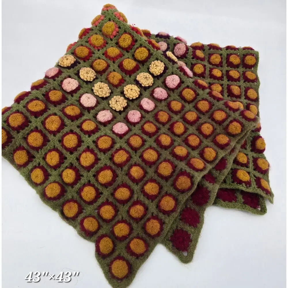 Vintage‎ Earthy Cottagecore Flower Puff Lap Blanket